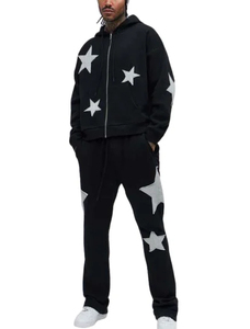 100% Cotton Fleece Two Piece Applique Patch <b>zip</b> up Embroidered Flared Tracksuit Streetwear Oversized Acid Wash Tracksuit - Product Image 4