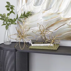 Sculpture décorative florale faite à la main en métal cosmopolite or géométrique sculpture polie moderne de table ornement Art moderne - Product Image 1