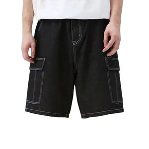 Shorts en jean noir pour homme, matière douce et respirante avec poches latérales, design uni pour la gym, le fitness, les voyages et les occasions décontractées - Product Image 3