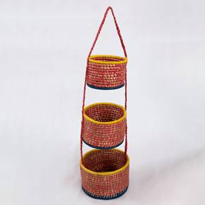 Cesta colgante de pasto marino para frutas y verduras, organizador, estante de almacenamiento tejido a mano - Product Image 1