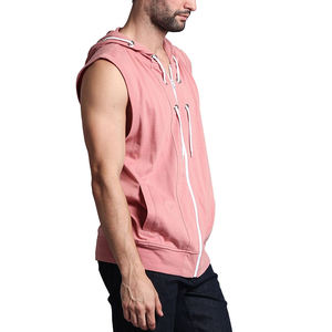 100% Cotton <b>Men's</b> <b>Hoodie</b> Without Sleeve Plain Logo Custom Gym <b>Sleeveless</b> Zipper <b>Hoodie</b> Breathable Drawstring Vest with Pockets - Product Image 2