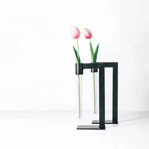 แจกันดอกไม้ทรงหลอดทดลอง โครงโลหะสีทอง สำหรับปลูกพืชแบบไฮโดรโปนิกส์ กระถางต้นไม้ขนาดเล็ก วางบนโต๊ะทำงาน - Product Image 3