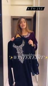 Costume de créateur lourd vêtements de fête de mariage lourds velours pur travail de broderie à fil complet lourd Kurta et pantalon avec Georgette Dupatta - Product Image 1