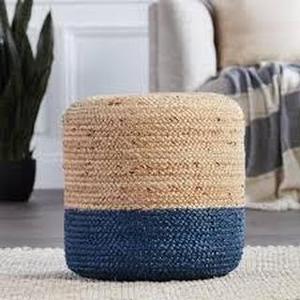 Pouf en jute et coton tissé à la main pouf rond de style bohème avec design bicolore pour la maison ou l'hôtel décor de salon - Product Image 2