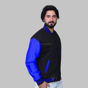 Veste universitaire en molleton de coton personnalisé pour hommes, noir, bleu, brodé, motif Letterman, bouton couvert, service de vente en gros OEM - Product Image 2