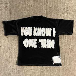 เสื้อยืดโอเวอร์ไซซ์ผ้าฝ้าย100% ฟอกสีแบบวินเทจเสื้อยืดโอเวอร์ไซส์ลายปักและดีไซน์แบบทึบลายผ้าถักแบบออกแบบได้ตามที่ต้องการ - Product Image 1