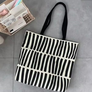 Striped Minimalist Canvas Tote Recyclable Reusable Eco-Friendly <b>Medium</b> Size Tote <b>Bag</b> Cotton Customizable for Daily Use <b>Gifts</b> - Product Image 4