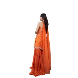 Ensemble de luxe Kurti Sharara en soie brute orange pour mariage et festival pour femmes élégantes - Product Image 5