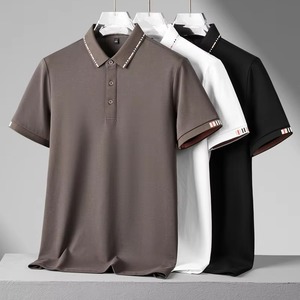 Polo elegante para hombre, camiseta Polo de manga corta de tela de algodón elástico suave para oficina de verano, aspecto informal y deportivo - Product Image 2