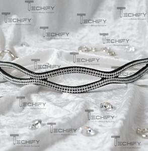 Diadema Premium Curva de Cristal para Caballos, Cuero Negro, Doble Hilera de Diamantes de Imitación, Cómoda, Duradera, Color Personalizable, Arnés - Product Image 6