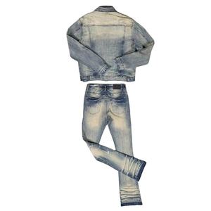 Conjunto de Dos Piezas de Jeans Personalizados, Chaqueta Vaquera con Estampado Lavado, Conjunto de Jeans para Hombre - Product Image 3