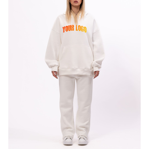 Femmes 100% coton polaire survêtement Baggy Style décontracté Jogging costume 2 pièces ensemble surdimensionné à capuche dentelle pantalons de survêtement personnalisé hiver - Product Image 4