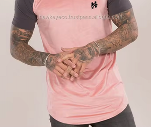 T-shirt pour homme en tissu suédé, coupe ajustée, col rond, manches courtes raglan, respirant, ourlet incurvé, pour cet été - Product Image 4