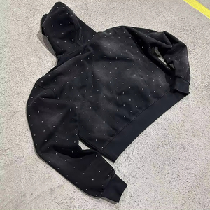 OEM เสื้อฮู้ดผ้าฝ้ายฟอกสีกรดสำหรับผู้ชายเสื้อสเวตเชิ้ตพิมพ์ลายไรน์สโตนโอเวอร์ไซส์ - Product Image 6