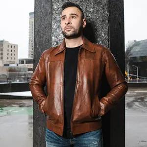 แจ็กเก็ตหนังสำหรับผู้ชายสำหรับผู้ชายแจ็คเก็ตหนังแกะแท้สีน้ำตาลสำหรับส่งออก - Product Image 3
