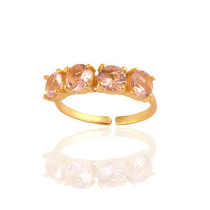 Pequeño anillo de apilamiento de piedras preciosas multihidro, anillo ajustable de cuarzo rosa de forma redonda pequeña, chapado en oro de 18 quilates para mujeres, anillos de fiesta - Product Image 1