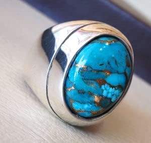 Bague pour homme en gros, pierre précieuse turquoise cuivre bleu naturel, style arabe ottoman, bague lourde pour homme, bijoux, bague en argent sterling 925 - Product Image 5