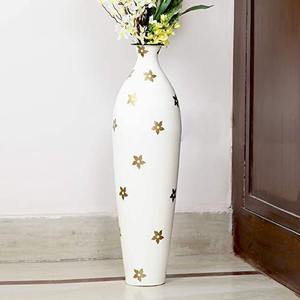 Vase à fleur et pot en acier inoxydable de haute qualité, revêtement en poudre blanc de conception moderne avec peinture à la feuille d'or pour une utilisation intérieure et extérieure - Product Image 2