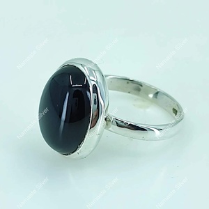 925 Sterling Silver Handmade <b>Statement</b> <b>Ring</b> Black Onyx Oval Cocktail Gemstone July Birthstone Black Jewelry for Party Occasions - Product Image 1