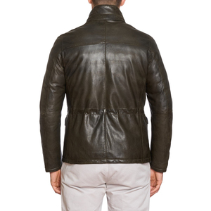 Best Quality Men's <b>Genuine</b> Leather Jacket Stand Collar Solid Color Waterproof Windproof Front Logo Latest Design High Demand - Product Image 4