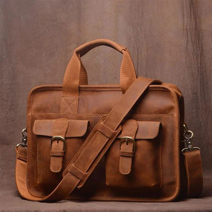 Classic Korean Vintage Cowhide Leather Laptop Briefcase Crossbody Shoulder Strap Zipper Closure Large Capacity Portable Durable - Product Image 6