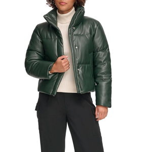 Chaqueta acolchada con cremallera completa para exteriores de cuero para mujer, transpirable, empacable con capucha, abrigo de invierno acolchado de algodón ligero - Product Image 4