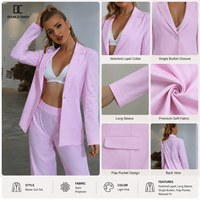 Blazer rose pour femme à manches longues, revers cranté, bouton unique, veste de costume décontractée, vêtement d'extérieur professionnel, personnalisable OEM
