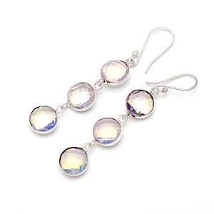 Opalite Quartz 925 <b>Sterling</b> <b>Silver</b> Round Shape Three Gemstone Dangle <b>Drop</b> <b>Earrings</b> For Women Anniversary <b>Earrings</b> Gifts For Her - Product Image 1