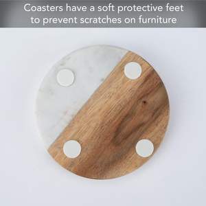 MARBALE COUSTER TRADITION HOUSEWARMING rond marbre bois sous-verres élégant tasses porte-boissons pour cuisine salon hôtel utilisation - Product Image 5