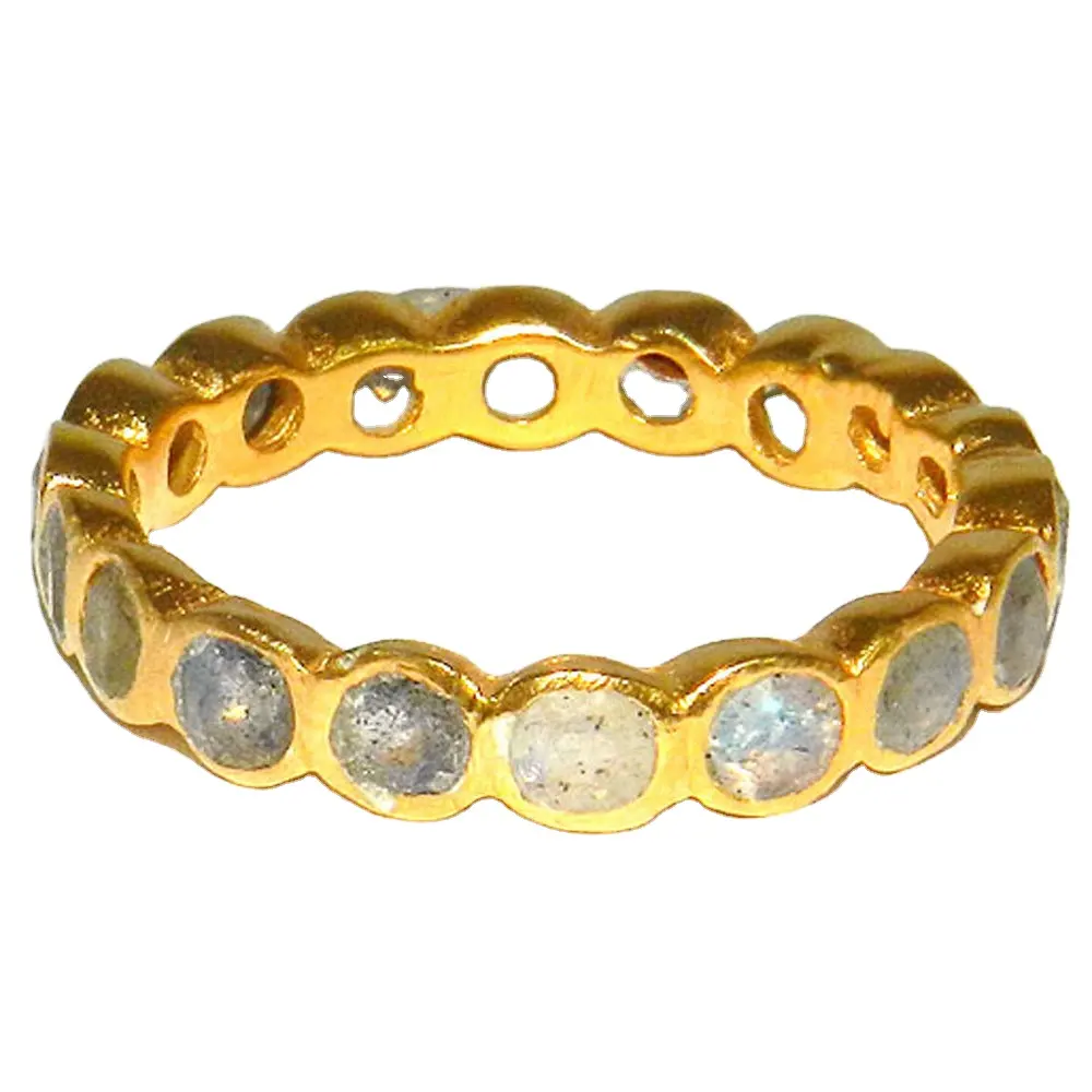 Labradorite Gemstone 925 Sterling Silver Gold Plated Designer Handcrafted Bezel Set Eternity Band Ring