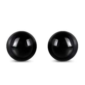 Jeulia Believe in Yourself Round Natural <b>Black</b> Agate Ball <b>Stud</b> <b>Earrings</b> - Product Image 2