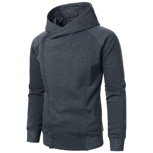 Manteau à capuche 100% coton pour hommes automne hiver avec manches longues et fermeture à glissière latérale conception sweat à capuche de couleur unie avec impression numérique - Product Image 1