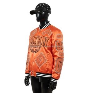 Women Premium Satin Jacket in Vibrant Orange with Embroidered <b>Patch</b> <b>Panels</b> and Custom Logo Options Women Satin Jackets - Product Image 4