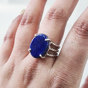 Bague Femme Naturel Afghani Lapis Lazuli Gemstone May Birthstone 3 Twisted Band Anniversaire Bijoux Bague en Argent Sterling 925 - Product Image 4