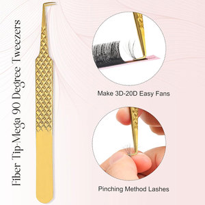 Pinzas personalizadas de acero inoxidable de 90 grados para extensión de pestañas Pinzas de extensión de pestañas con punta de fibra a la venta - Product Image 3