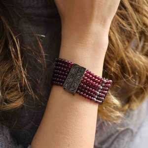 925 Sterling Silver 7-Row Garnet Thick <b>Bracelet</b> for Gift Occasions - Product Image 1