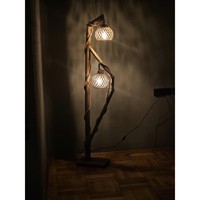 Lampe sur pied en bois Sail, design rustique moderne, base E27, télécommande, abat-jour jaune, éclairage LED pour la maison