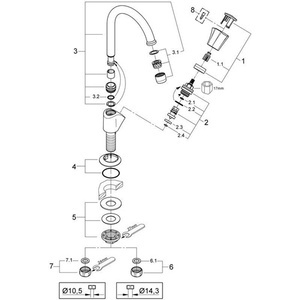 Válvula de pie cromada de 1/2 pulgada para Grohe Costa con salida de tubería negra y aireador, accesorios para baño y aseo - Product Image 5
