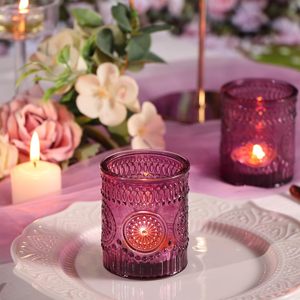 Traditional Purple Glass Candle Holder Glass <b>Jar</b> Scented Candle Gift Set of Sic Pieces for Home Decoration Indian Supplier - Product Image 5