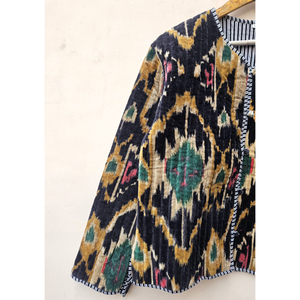 Handmade <b>Vintage</b> Indian Cotton Quilted Velvet <b>Jacket</b> for <b>Women</b> Unique Patterned Winter Design High Breathability Autumn Stripe - Product Image 2