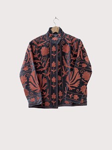 Floral Embroidered <b>Velvet</b> <b>Jacket</b> Mandarin Collar Full Sleeve Women's Casual Outerwear Autumn Wear - Product Image 1