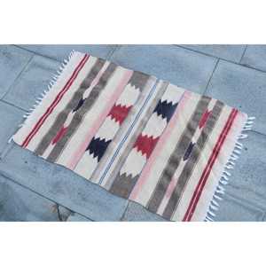 Alfombra Turca Vintage, Alfombra Pequeña de 1.8x2.9 pies, Alfombra de Lana con Diseño de Parches Rojos y Azules - Product Image 2