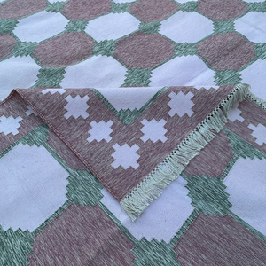 Dhurrie พรมปูพื้นปอกระเจาขนสัตว์และปอกระเจาทำมือแบบดั้งเดิมผลิตจากวัสดุคอตตอนอินเดีย - Product Image 4