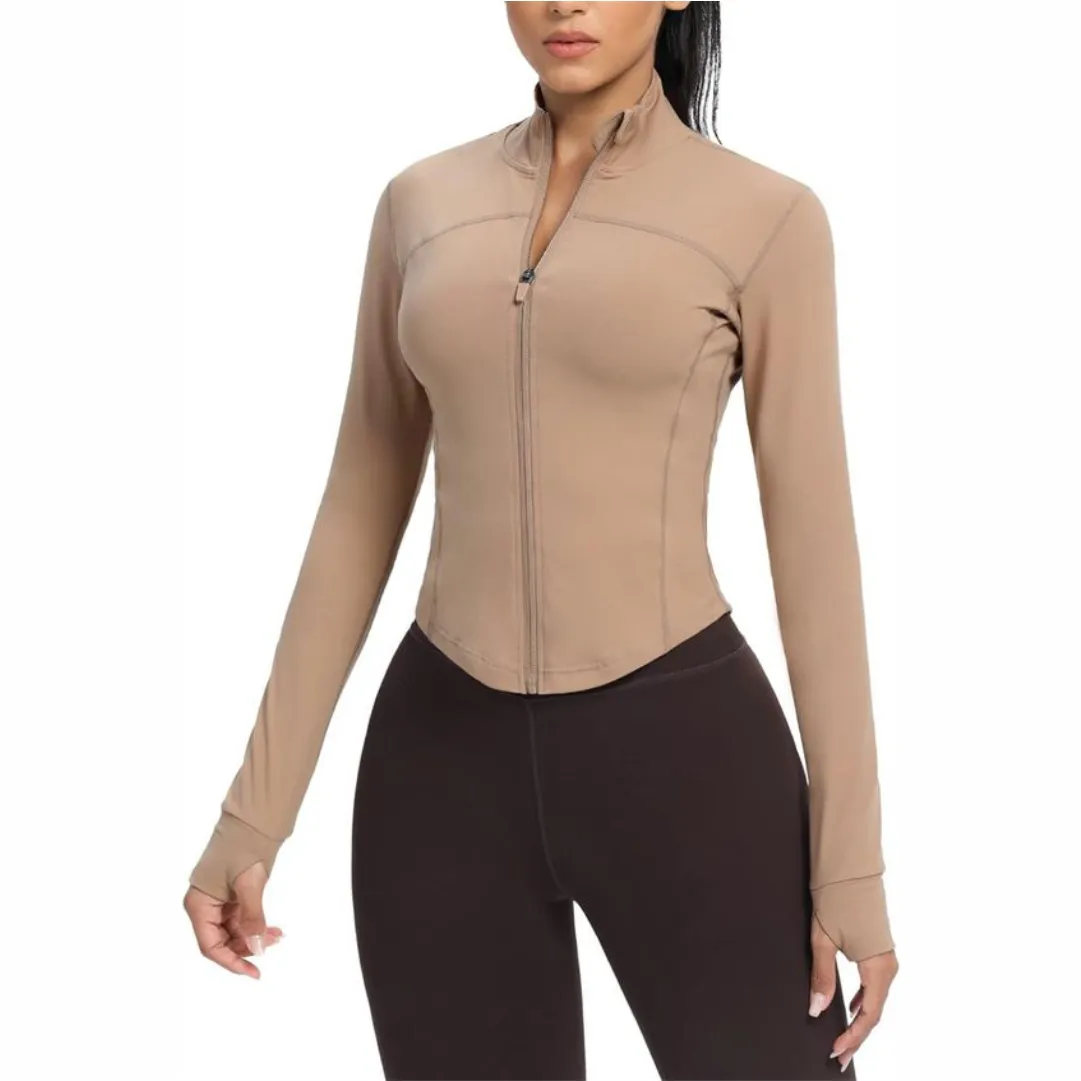 Vêtements d'extérieur sportifs pour femmes veste de fitness sensation de main veste de course avec poches hauts de gymnastique doux en coton