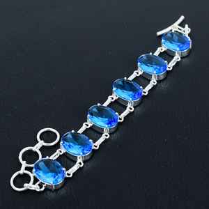 Bracelet à breloques en zircon bleu, fait main, argent sterling 925, bijoux de luxe, cadeau élégant pour un anniversaire, pour femmes - Product Image 5