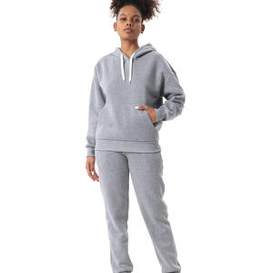 Ensemble de survêtement en molleton gris clair pour femmes, sweat-shirt décontracté et pantalon de jogging, tenue en coton mélangé doux pour la salle de sport, streetwear - Product Image 6