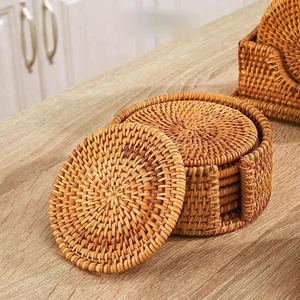 ชุดที่รองจานทรงกลมหวาย6ชิ้นผ้าทอสำหรับตกแต่งถ้วย - Product Image 1