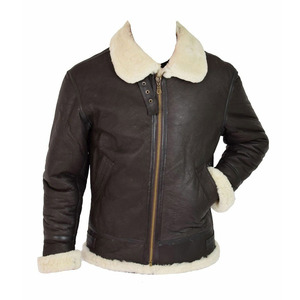 Custom Winter <b>Men's</b> Leather <b>Shearling</b> <b>Jacket</b> Faux Fur Lined Bomber Coat Heavy Duty Aviator Outerwear Wholesale - Product Image 3