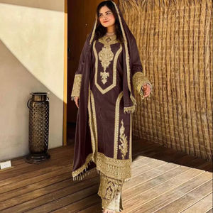 Dernières femmes Designer Georgette fil broderie travail indien Plazzo costumes pakistanais Salwar Kameez pour les fêtes indiennes fournies - Product Image 1