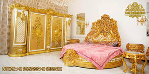 Cama King Size de Madera Roja Dorada y Muebles de Dormitorio, Muebles de Dormitorio de Madera Ultra Lujosos, Juego de Dormitorio Clásico Tallado a Mano - Product Image 5